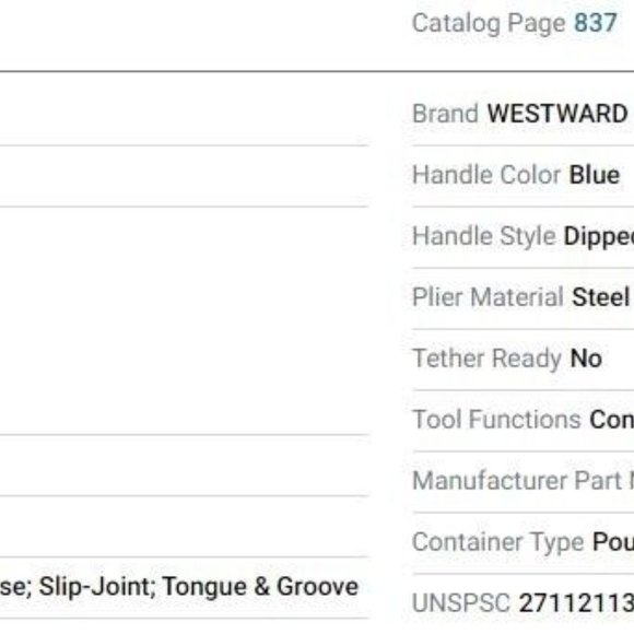 WESTWARD Plier Set: 5 Pliers, Std Cushion Grip, Manual, Pouch, 2 -5 Pliers Range - Picture 5 of 5